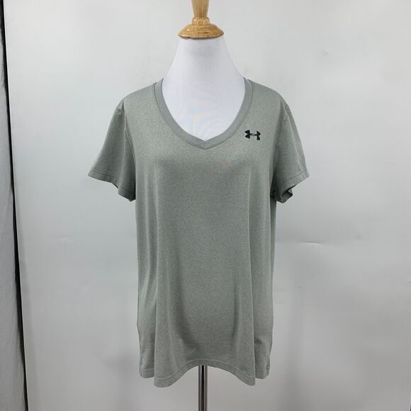 Under Armour T Shirt Womens L Large Gray Tech V Neck Tee Athletic Short Sleeve - Picture 2 of 11